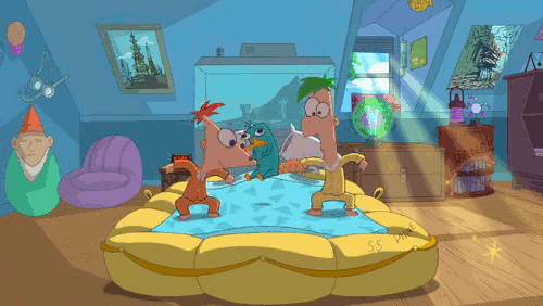 Phineas and Ferb Jumping on the Bed GIF