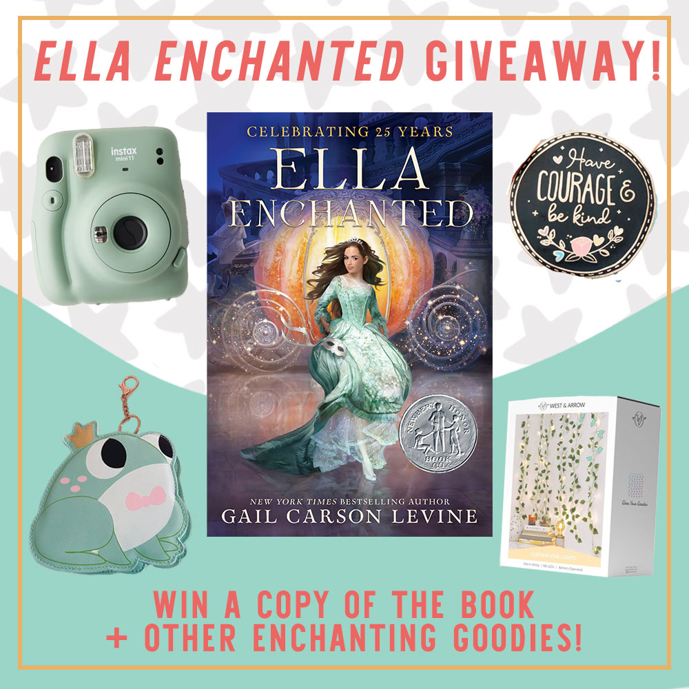 Prize Graphic for the Ella Enchanted Giveaway featuring images of each prize. Fully detailed prize list, rules, and entry form can be found below this image.