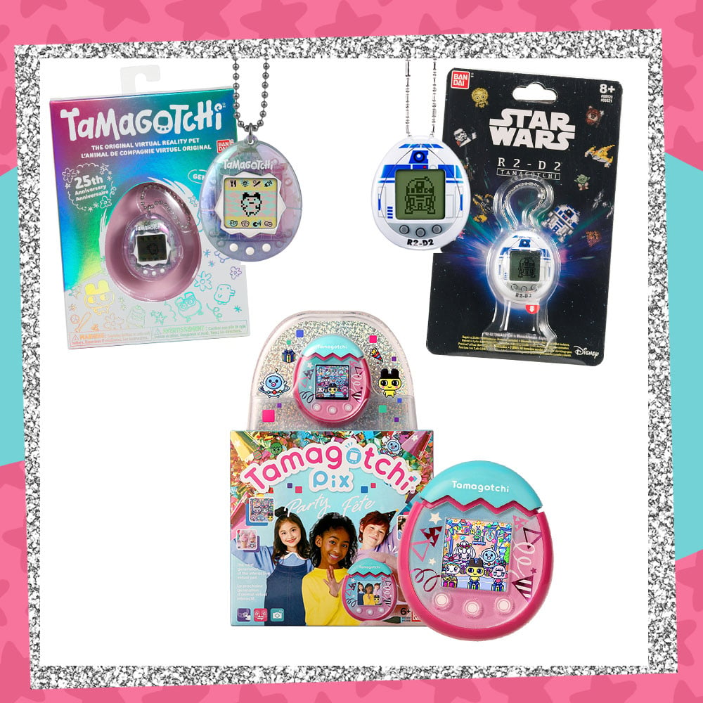 Tamagotchi Pix Party Giveaway graphic featuring all three products included in the prize pack. Fully detailed rules, prize list, and entry form detailed below this image.
