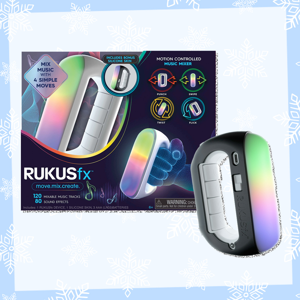 Prize graphic for the RUKUSfx Motion Controlled Music Mixer Giveaway showing off the products featured in the prize pack. Fully detailed rules, entry form, and prize list detailed below this image.