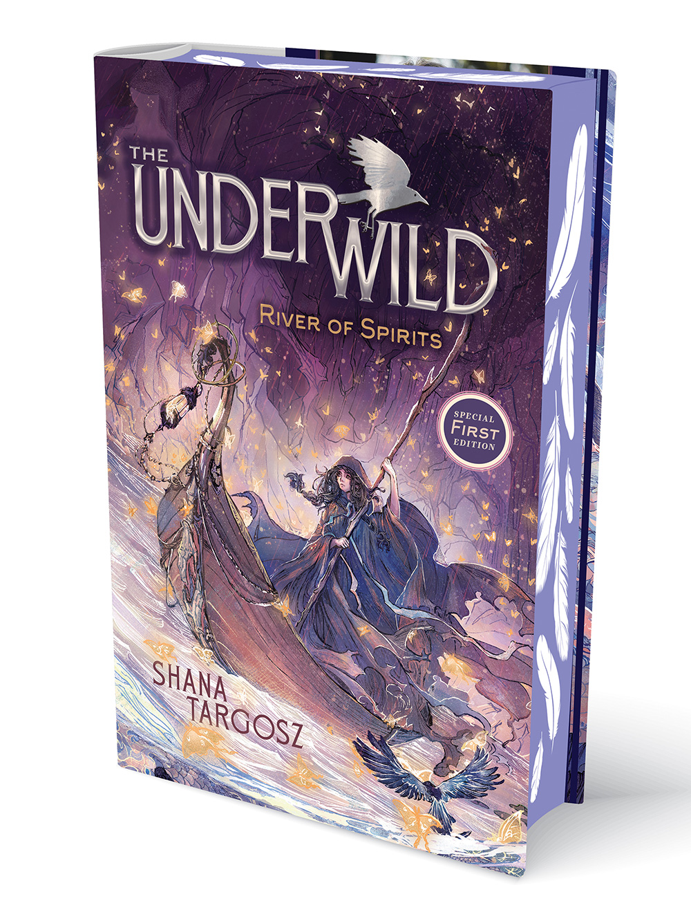Hardcover copy of The Underwild: River of Spirits by Shana Targosz with limited feather sprayed edges